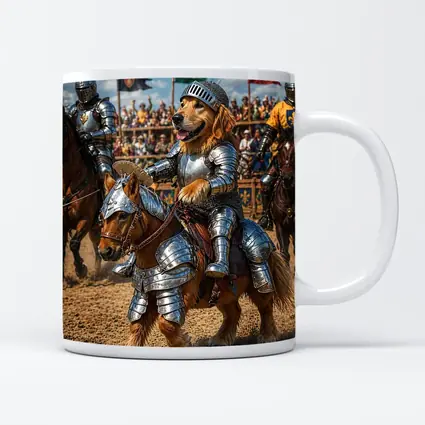 Golden Retriever Knight Riding Horse Tournament