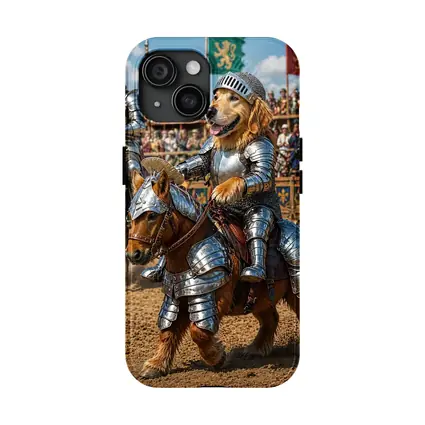 Golden Retriever Knight Riding Horse Tournament