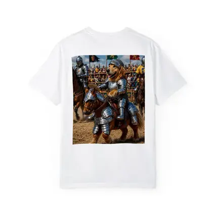Golden Retriever Knight Riding Horse Tournament