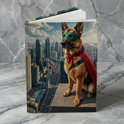 German Shepherd Superhero Cape City Skyline