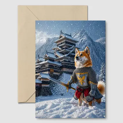 Shiba Inu Knight Warrior Snowy Japanese Castle