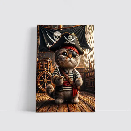 Pirate Cat On Wooden Ship Deck
