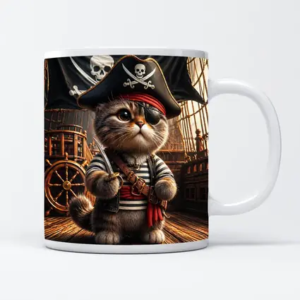 Pirate Cat On Wooden Ship Deck