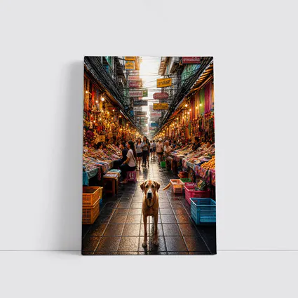 Dog Standing in Bangkok Thailand Street Market