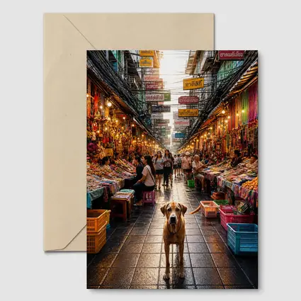 Dog Standing in Bangkok Thailand Street Market