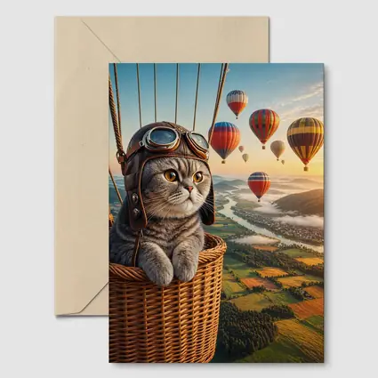 Scottish Fold Cat Hot Air Balloon Adventure