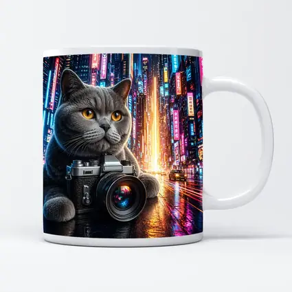 British Shorthair Cat Photographer Neon City