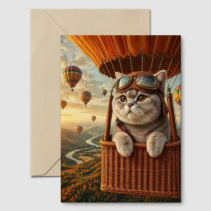 British Shorthair Cat Hot Air Balloon Adventure