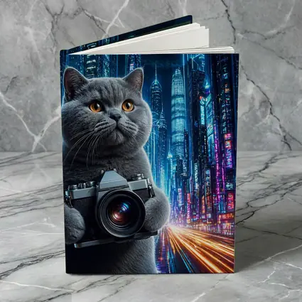 British Shorthair Cat Photographer Neon Cyberpunk City