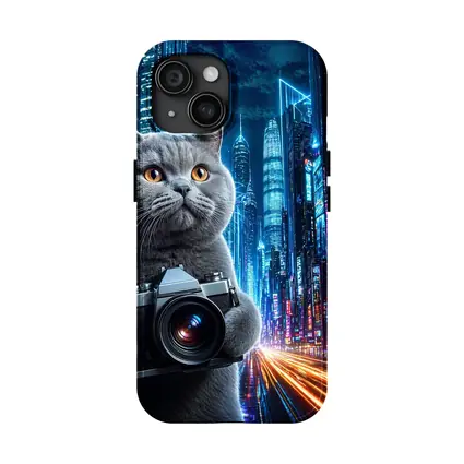 British Shorthair Cat Photographer Neon Cyberpunk City