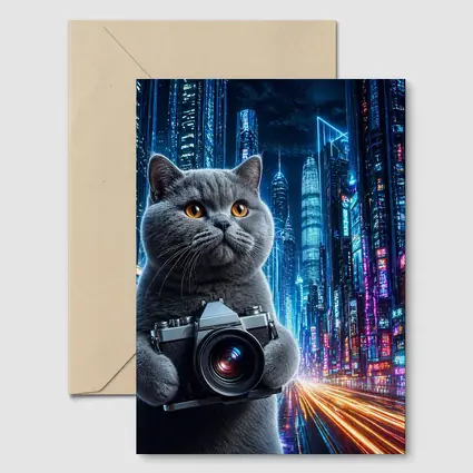 British Shorthair Cat Photographer Neon Cyberpunk City