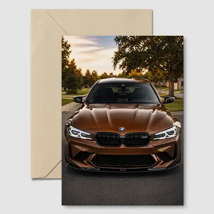 BMW M5 Brown Front View Suburban Sunset