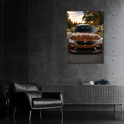 BMW M5 Brown Front View Suburban Sunset
