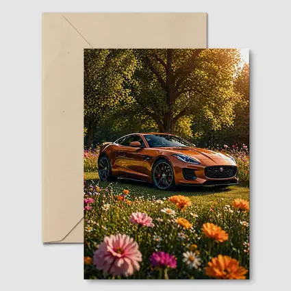 Jaguar F-Type Orange Sports Car Flower Field