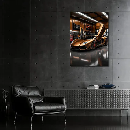 Gold Lamborghini Aventador Inside Luxury Garage