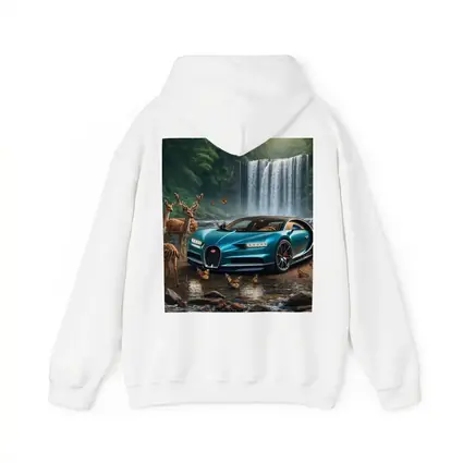 Bugatti Chiron Waterfall Forest Deer Scene