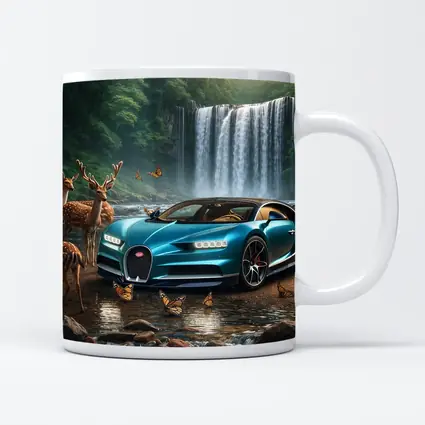 Bugatti Chiron Waterfall Forest Deer Scene