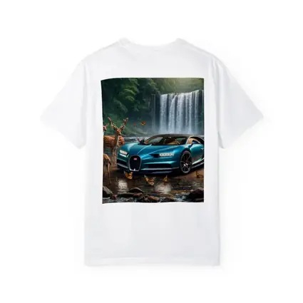Bugatti Chiron Waterfall Forest Deer Scene