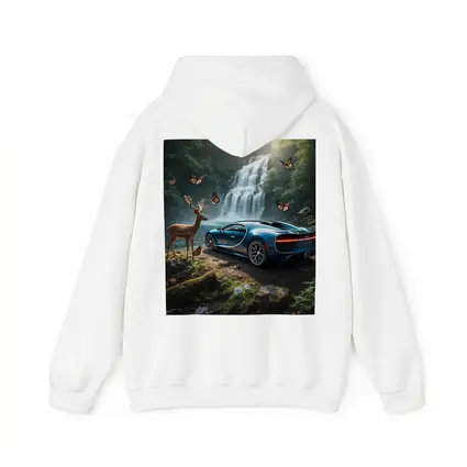 Bugatti Chiron Blue Waterfall Forest Deer
