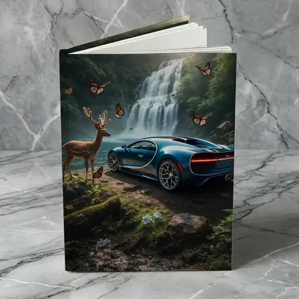 Bugatti Chiron Blue Waterfall Forest Deer