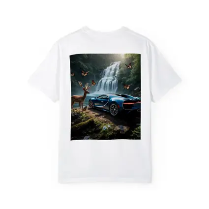 Bugatti Chiron Blue Waterfall Forest Deer