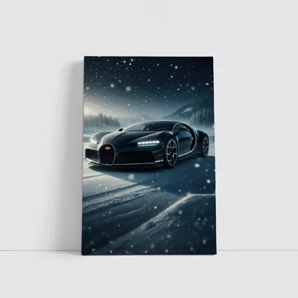 Bugatti Chiron Black Car Snowy Night