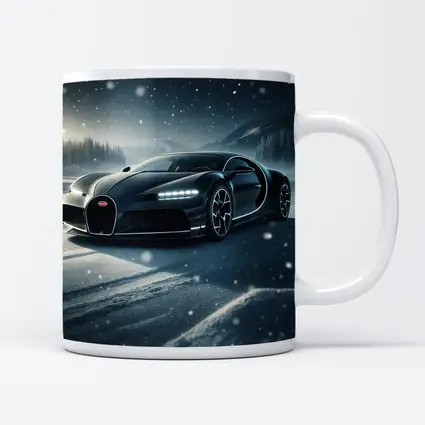 Bugatti Chiron Black Car Snowy Night