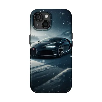Bugatti Chiron Black Car Snowy Night