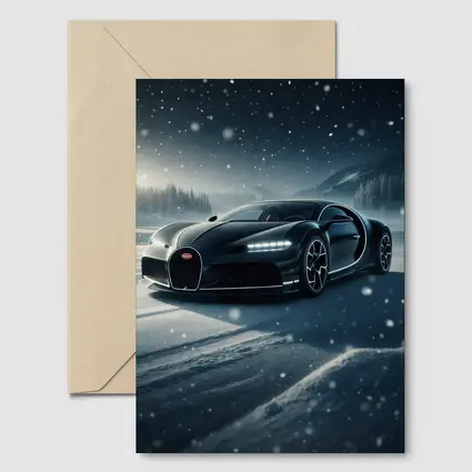 Bugatti Chiron Black Car Snowy Night