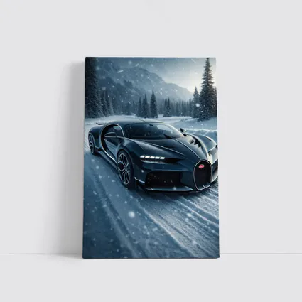 Bugatti Chiron Dark Blue Snowy Mountain Road