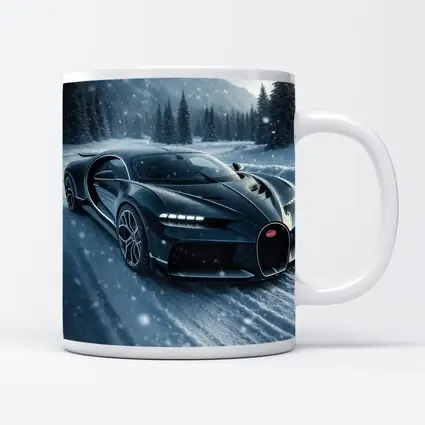 Bugatti Chiron Dark Blue Snowy Mountain Road