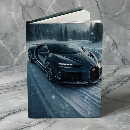 Bugatti Chiron Dark Blue Snowy Mountain Road