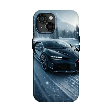 Bugatti Chiron Dark Blue Snowy Mountain Road