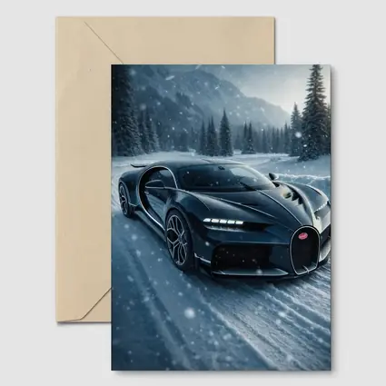 Bugatti Chiron Dark Blue Snowy Mountain Road