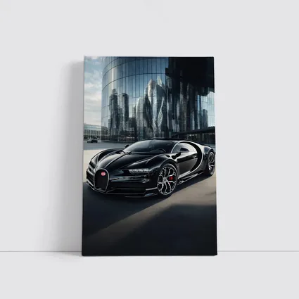 Bugatti Chiron Black City Glass Buildings