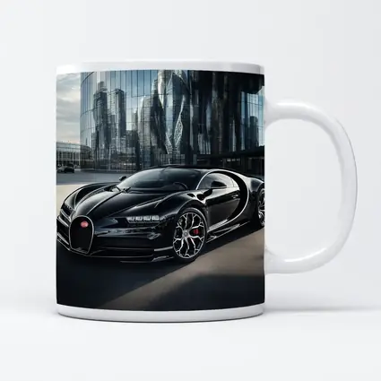 Bugatti Chiron Black City Glass Buildings