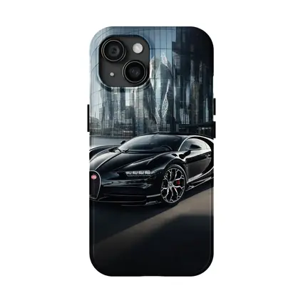 Bugatti Chiron Black City Glass Buildings