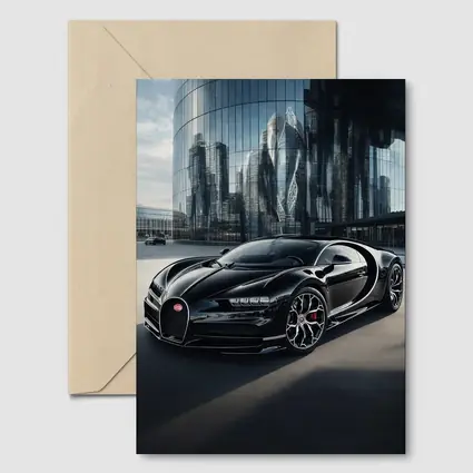 Bugatti Chiron Black City Glass Buildings