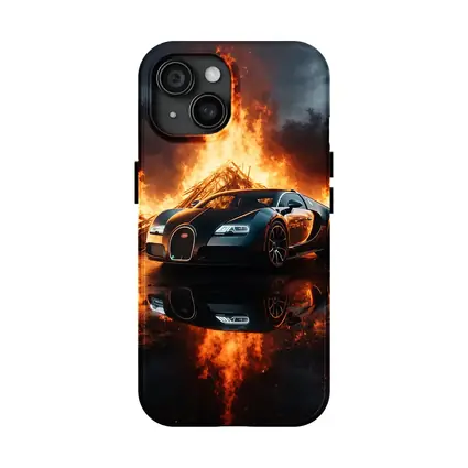 Bugatti Veyron Black Car Massive Fire Background