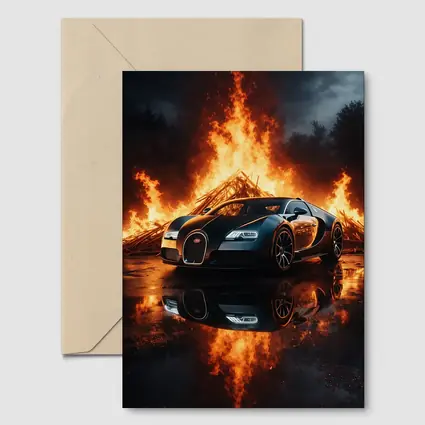 Bugatti Veyron Black Car Massive Fire Background