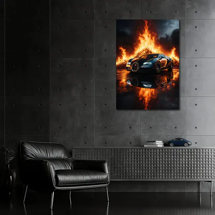 Bugatti Veyron Black Car Massive Fire Background