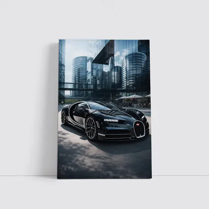 Bugatti Chiron Black Supercar City Buildings