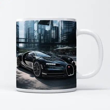 Bugatti Chiron Black Supercar City Buildings