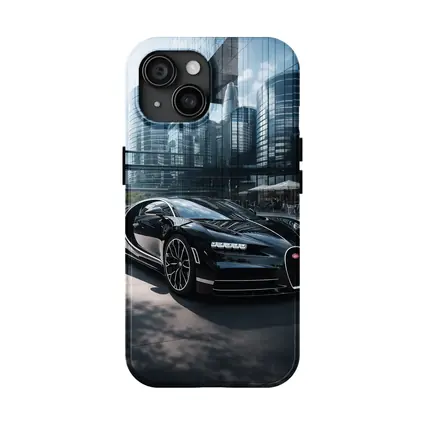 Bugatti Chiron Black Supercar City Buildings