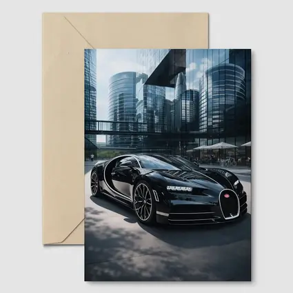Bugatti Chiron Black Supercar City Buildings