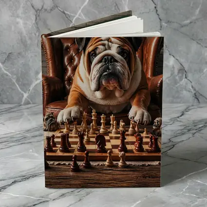 Bulldog Playing Chess Brown Leather Armchair