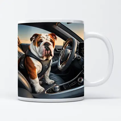 English Bulldog Sitting Inside Luxury Car
