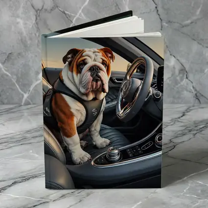 English Bulldog Sitting Inside Luxury Car