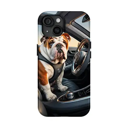English Bulldog Sitting Inside Luxury Car