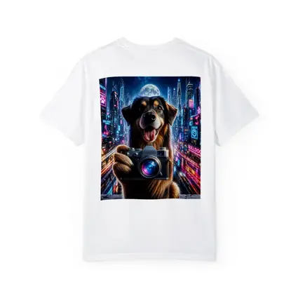 Dog Holding Camera Neon Cyberpunk City Night